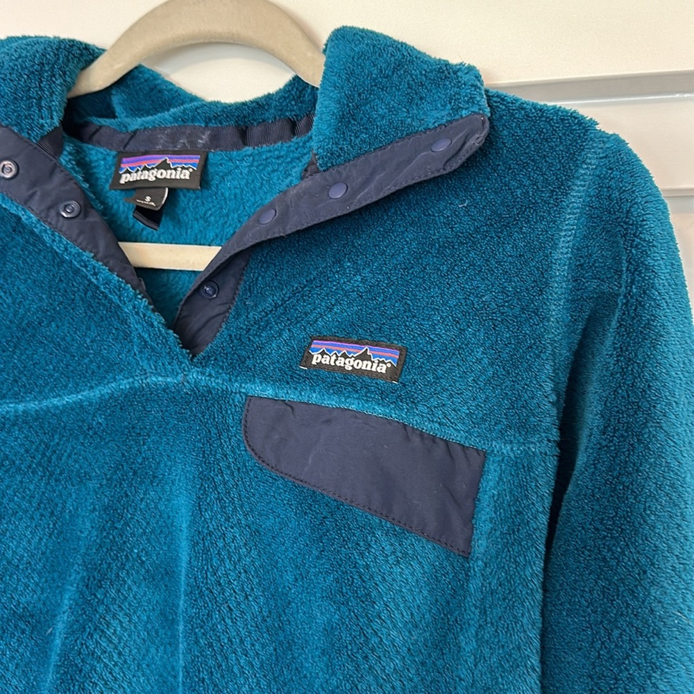 Patagonia Blue Teal Polartek Fleece Pullover Kangaroo Pocket